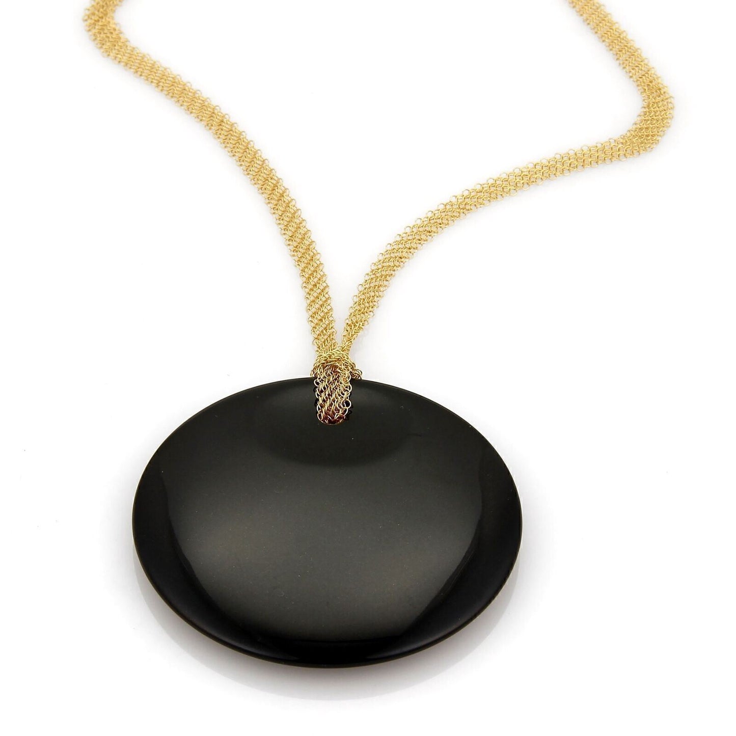 Tiffany & Co. Peretti Round Black Jade Pendant 18k Gold 30" Mesh Necklace