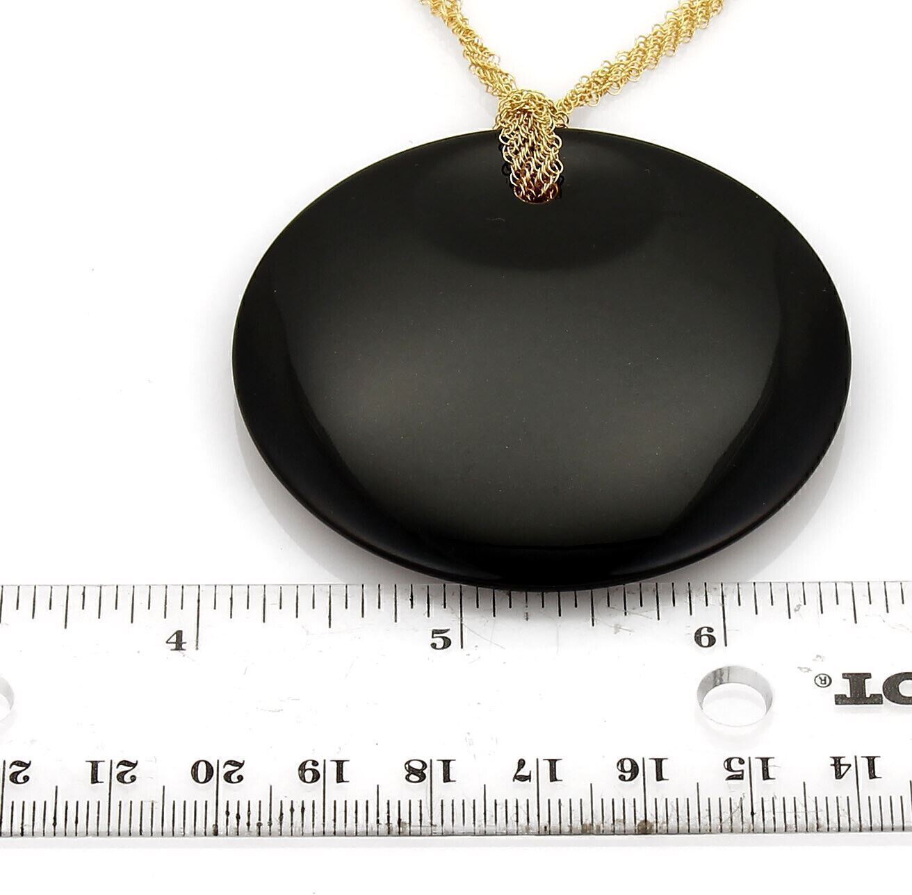 Tiffany & Co. Peretti Round Black Jade Pendant 18k Gold 30" Mesh Necklace