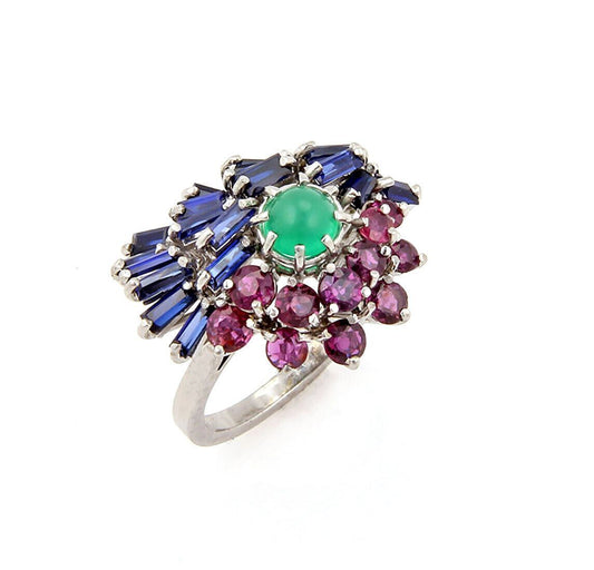 Multicolor 3.35ct Ruby Sapphire Emerald 14k White Gold Cocktail Ring Size 6.5 | Rings | catalog, Estate, Rings, Vintage | Estate