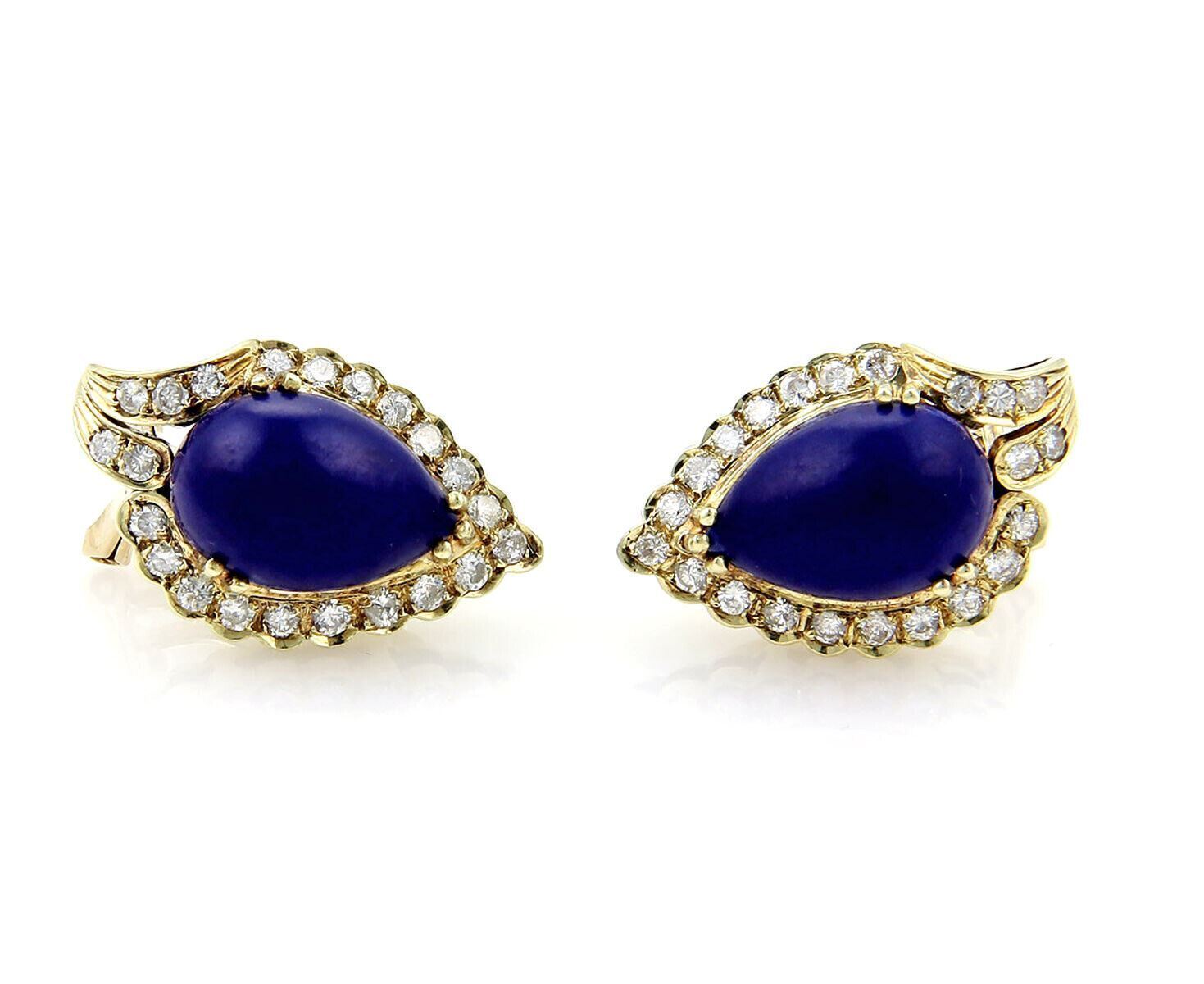 Diamonds & Pear Shape Lapis 14k Yellow Gold Stud Earrings | Earrings | catalog, Earrings, Estate, Vintage | Estate