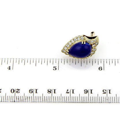 Diamonds & Pear Shape Lapis 14k Yellow Gold Stud Earrings