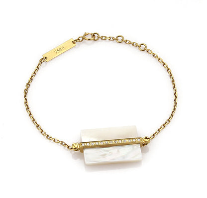 Victoria Casal Diamond White MOP Block Bar 18k Yellow Gold Bracelet