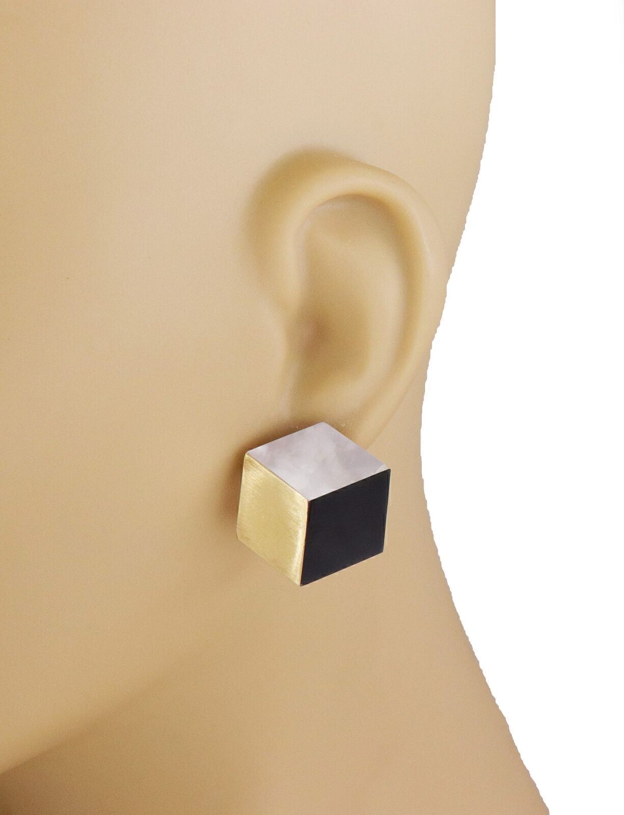 Angela Cummings 18k Yellow Gold Mother of Pearl Onyx Cube Earrings