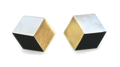 Angela Cummings 18k Yellow Gold Mother of Pearl Onyx Cube Earrings