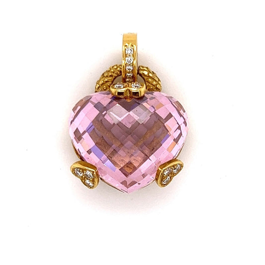 Judith Ripka Diamond Pink Crystal 18k Yellow Gold Heart Pendant | Jewels by Joy