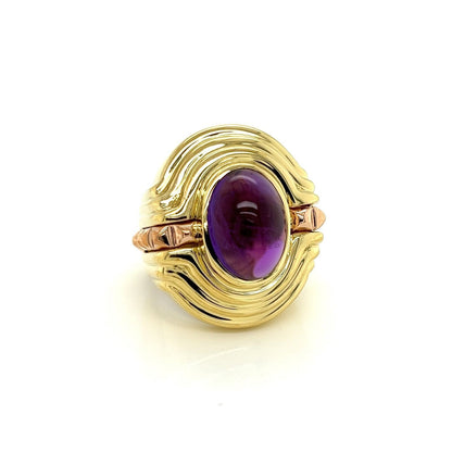 Lagos Cabochon Amethyst 18k Yellow Rose Gold Oval Ring