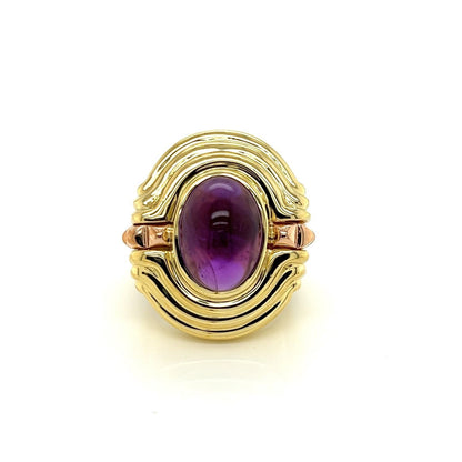 Lagos Cabochon Amethyst 18k Yellow Rose Gold Oval Ring