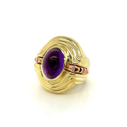 Lagos Cabochon Amethyst 18k Yellow Rose Gold Oval Ring