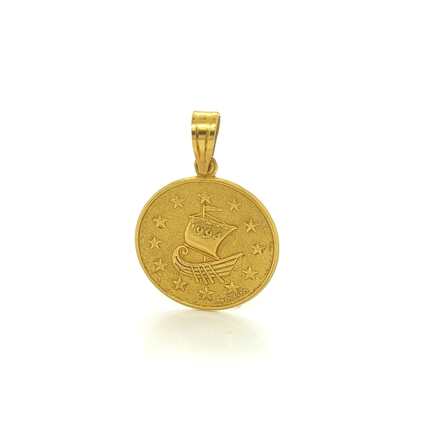 Ilias Lalaounis 1994 Sailboat 18k Yellow Gold Round Coin Charm Pendant
