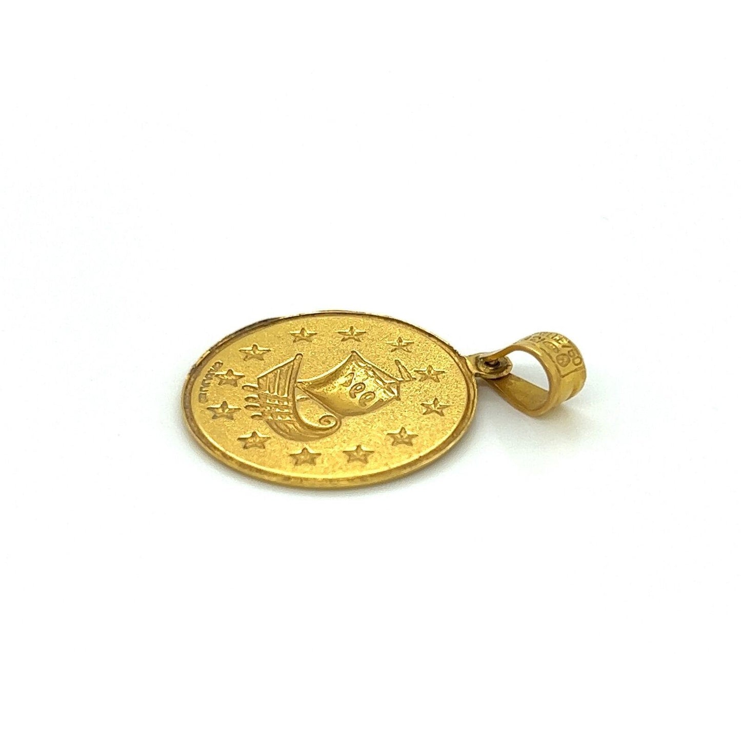 Ilias Lalaounis 1994 Sailboat 18k Yellow Gold Round Coin Charm Pendant