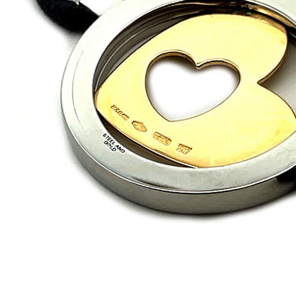 Bvlgari Tondo 18k Yellow Gold & Steel Heart Circle Charm & Cord Bracelet