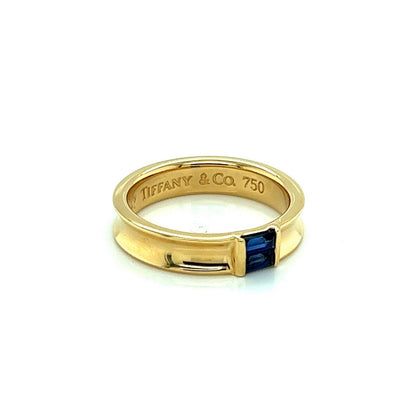 Tiffany & Co. Sapphire 18k Yellow Gold Concave Band Ring-Size 7