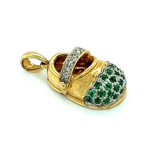 Sonia Bitton Diamond & Emerald 14k Yellow Gold Baby Shoe Charm Pendant | Charms & Pendants | catalog, Charms, Designer Jewelry, Pendants, sonia bitton | Sonia Bitton