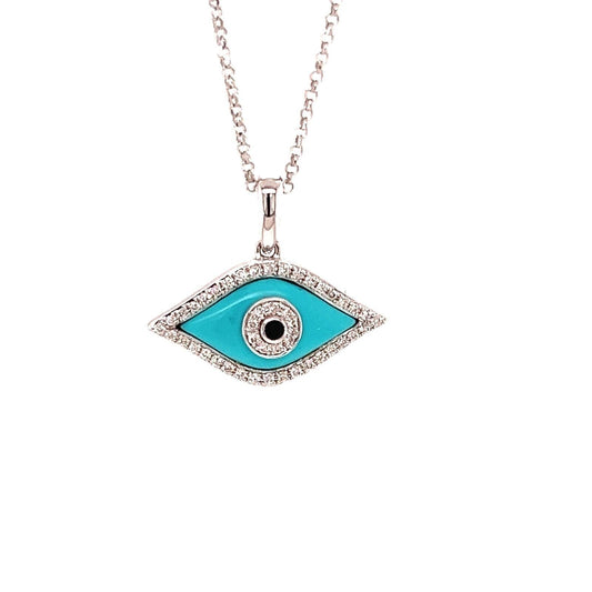 Turquoise Sapphire Evil Eye 18k White Gold Diamond Pendant Necklace | Necklaces | catalog, modern, Necklaces, Pendants | Modern