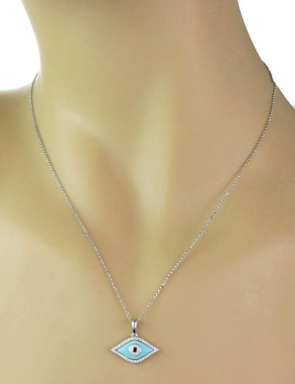 Turquoise Sapphire Evil Eye 18k White Gold Diamond Pendant Necklace