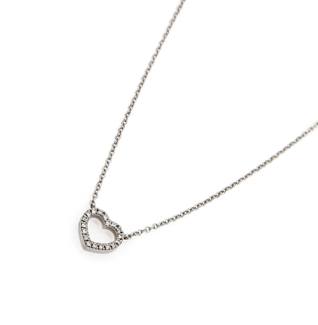 Tiffany & Co. Metro Diamond 18k White Gold Heart Pendant Necklace