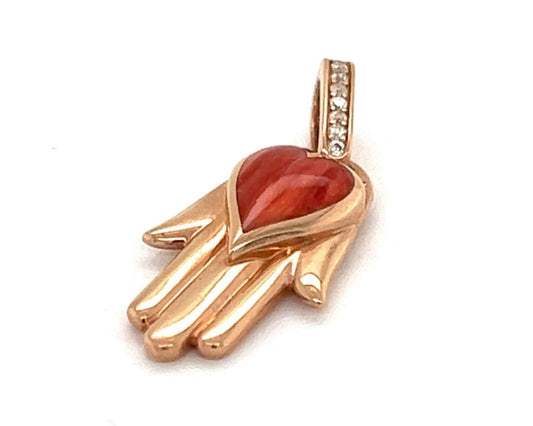 Kabana 14k Rose Gold Diamond Orange Oyster Hamsa/Fatima Charm Pendant | Charms & Pendants | catalog, Charms, Designer Jewelry, Kabana, Pendants | Kabana
