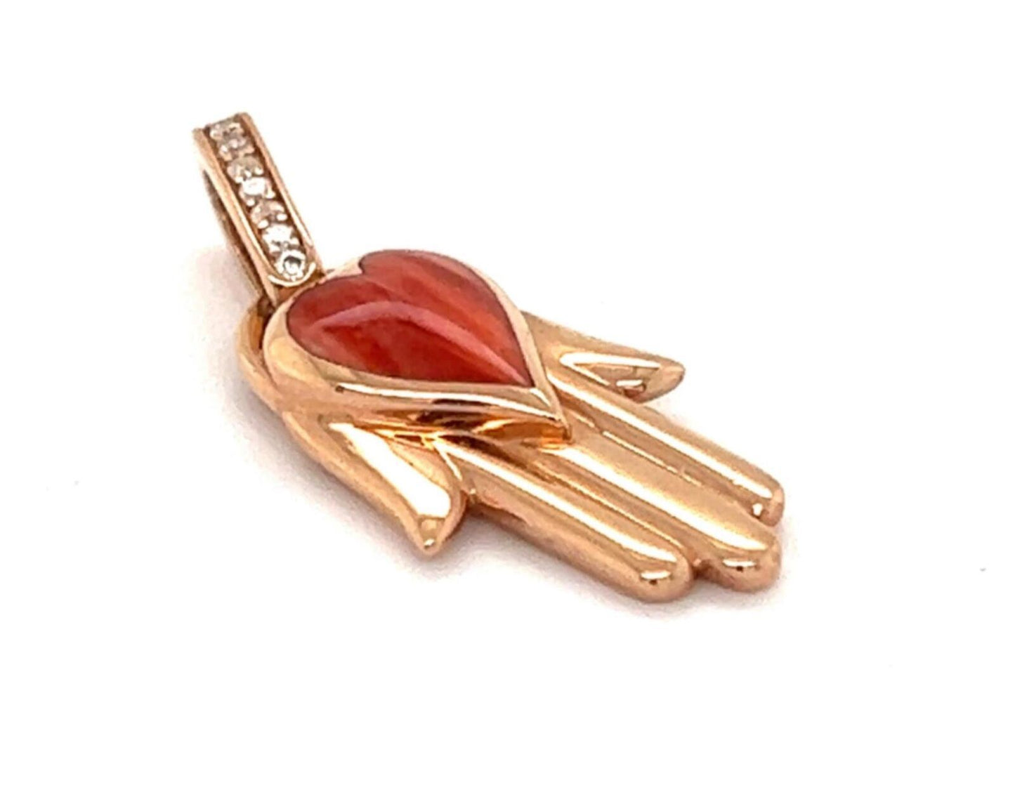 Kabana 14k Rose Gold Diamond Orange Oyster Hamsa/Fatima Charm Pendant