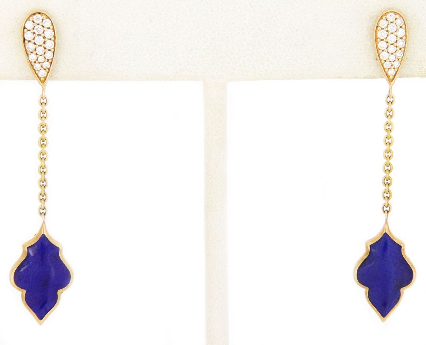 Kabana 14k Yellow Gold Diamond Lapis Leaf Drop Dangle Earrings