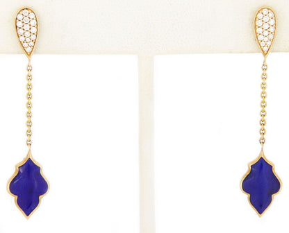 Kabana 14k Yellow Gold Diamond Lapis Leaf Drop Dangle Earrings