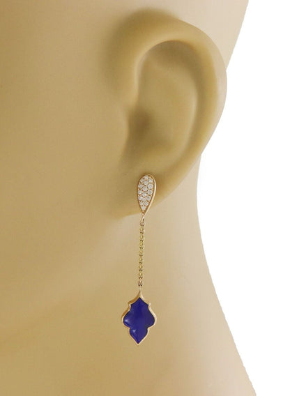 Kabana 14k Yellow Gold Diamond Lapis Leaf Drop Dangle Earrings