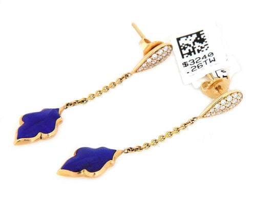 Kabana 14k Yellow Gold Diamond Lapis Leaf Drop Dangle Earrings | Earrings | catalog, Designer Jewelry, Earrings, Kabana | Kabana