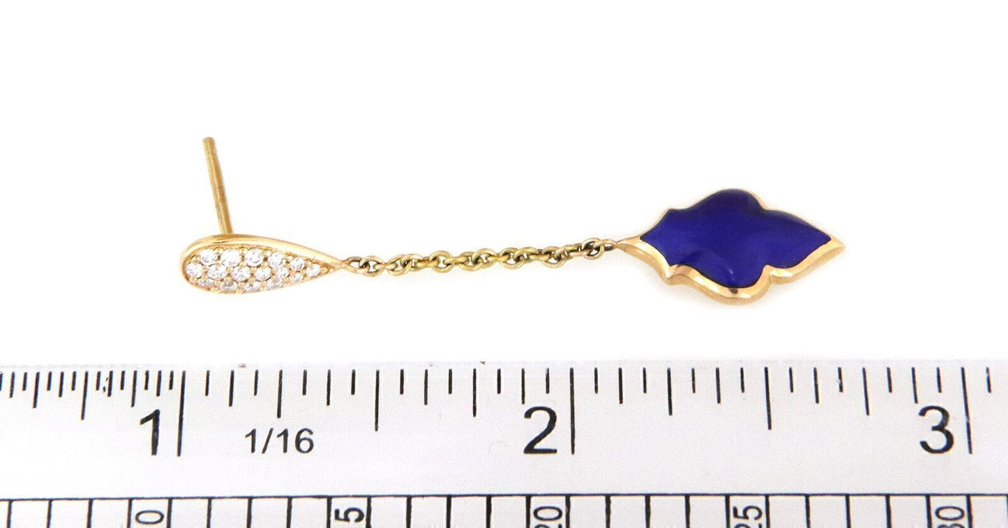 Kabana 14k Yellow Gold Diamond Lapis Leaf Drop Dangle Earrings