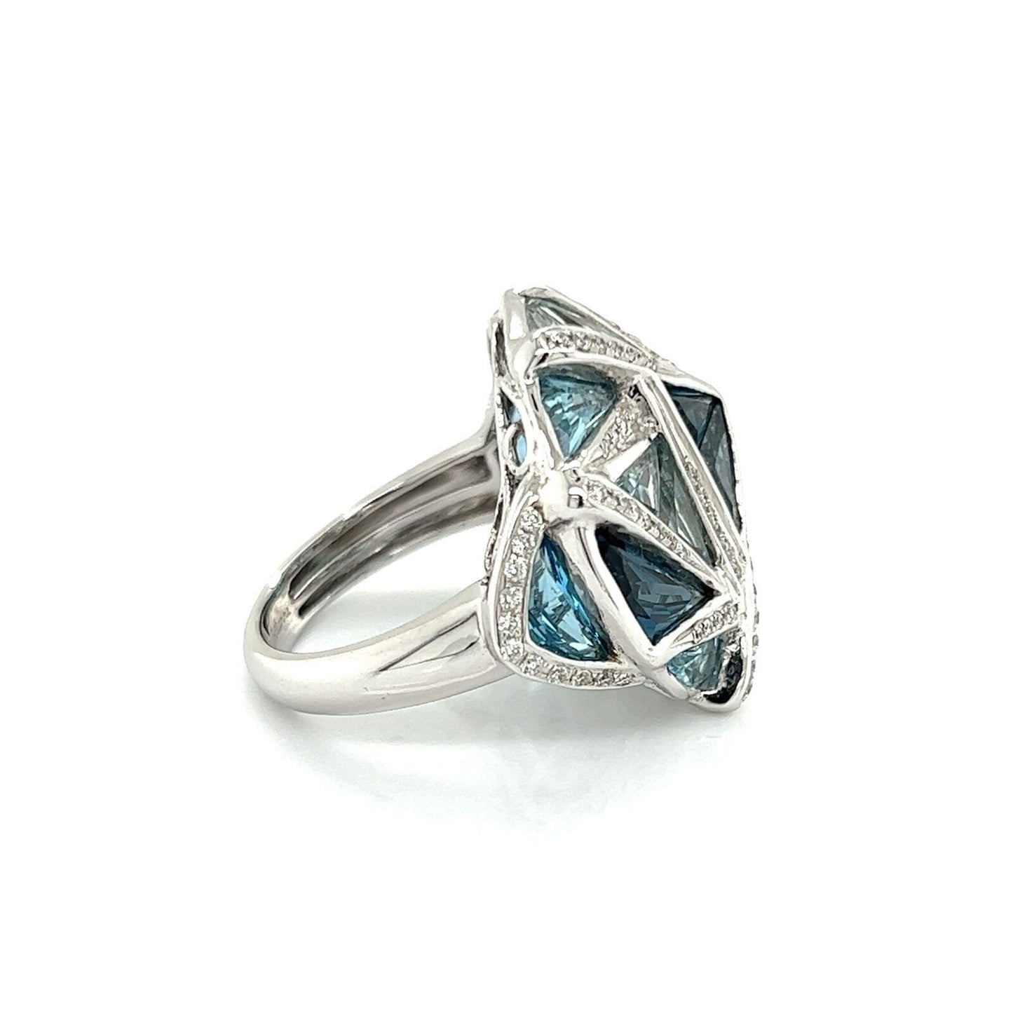 Bellarri 18k White Gold Diamond Blue Topaz  Geometric Design Ring