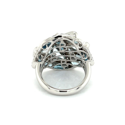 Bellarri 18k White Gold Diamond Blue Topaz  Geometric Design Ring