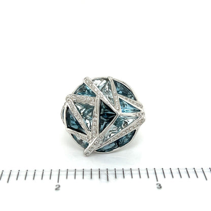 Bellarri 18k White Gold Diamond Blue Topaz  Geometric Design Ring