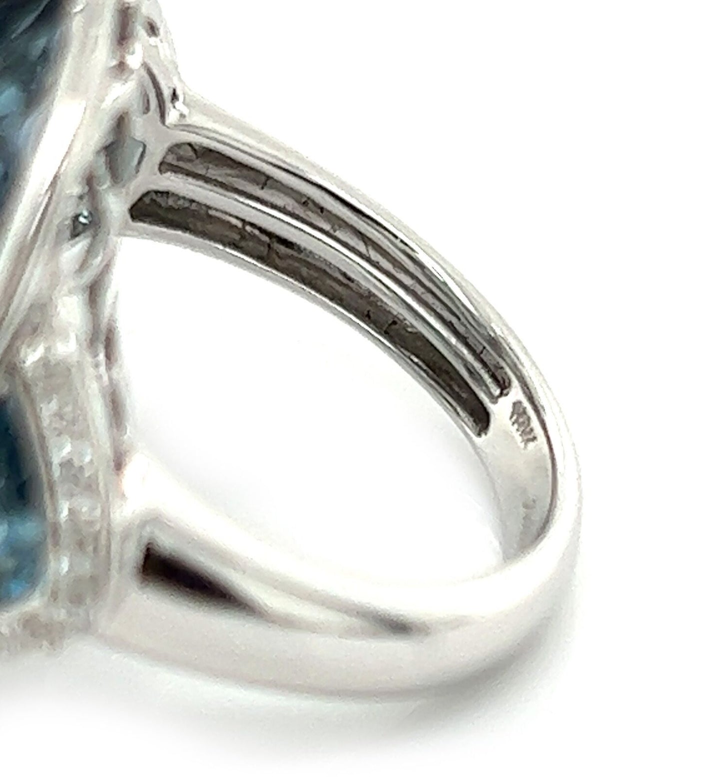 Bellarri 18k White Gold Diamond Blue Topaz  Geometric Design Ring