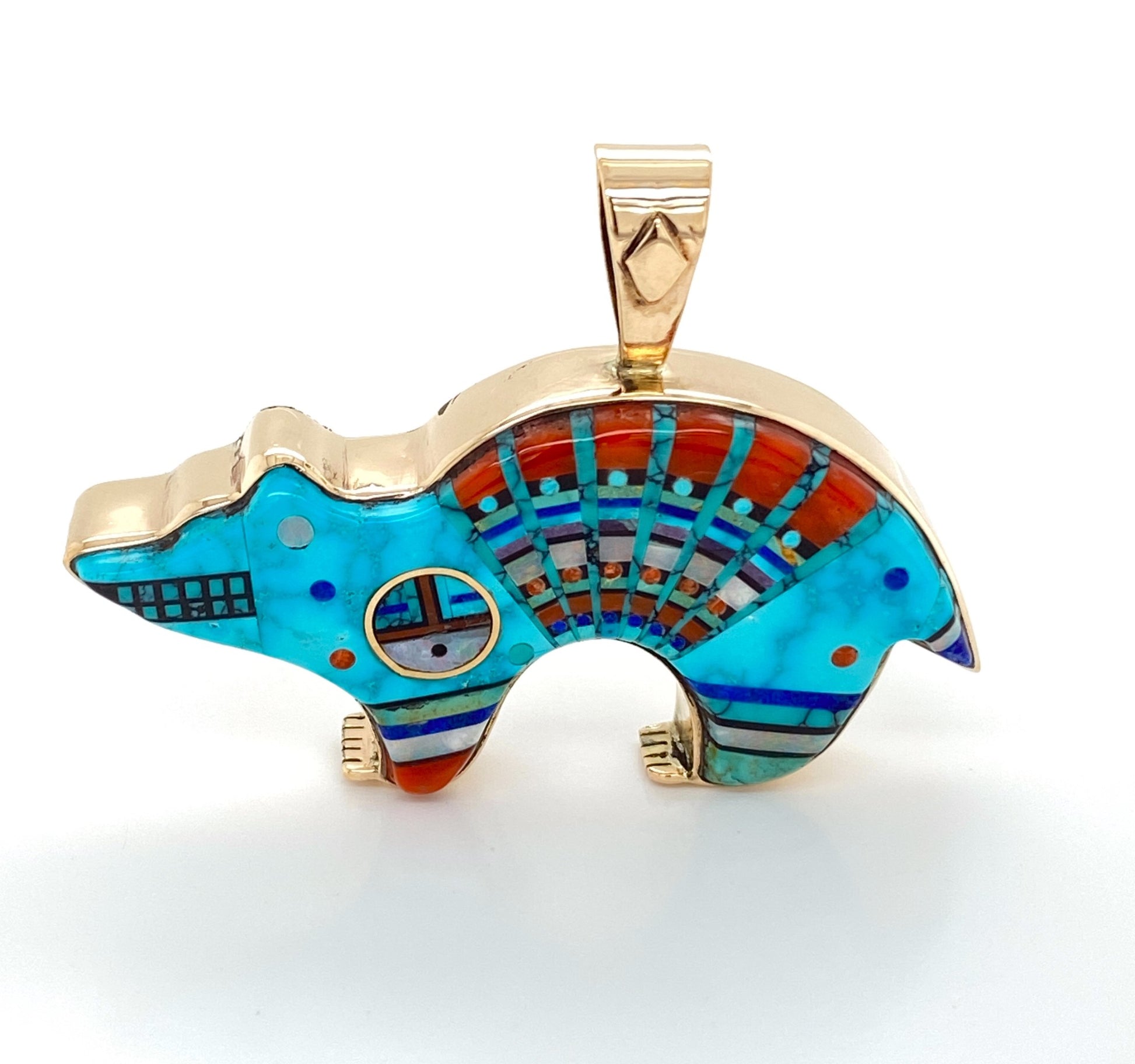 Turquoise Coral Opal Inlay 14k Yellow Gold Bear Charm Pendant | Charms & Pendants | catalog, Charms, Estate, Pendants, Vintage | Estate