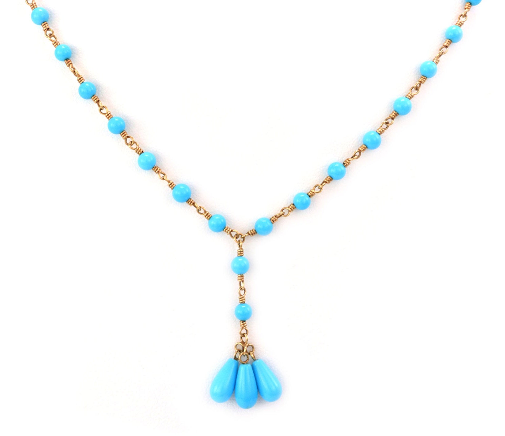 Tiffany Co. Turquoise 18k Yellow Gold Teardrop Beaded Necklace Jewels by Joy