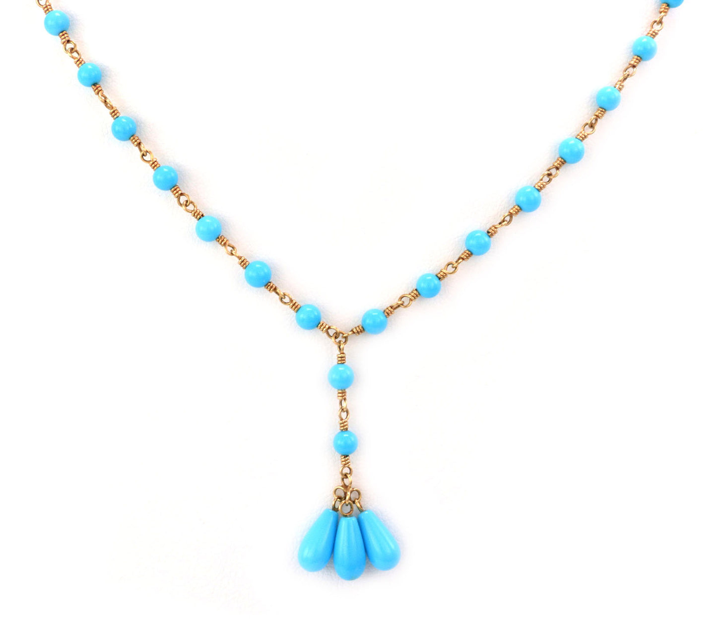 Tiffany & Co. Turquoise 18k Yellow Gold Teardrop Beaded Necklace