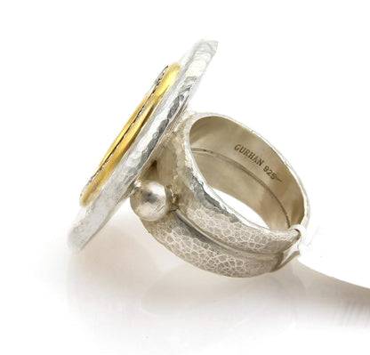 Gurhan Moon Beam Sterling 24k Gold Inlay & Black Diamonds Ring Size 6.5