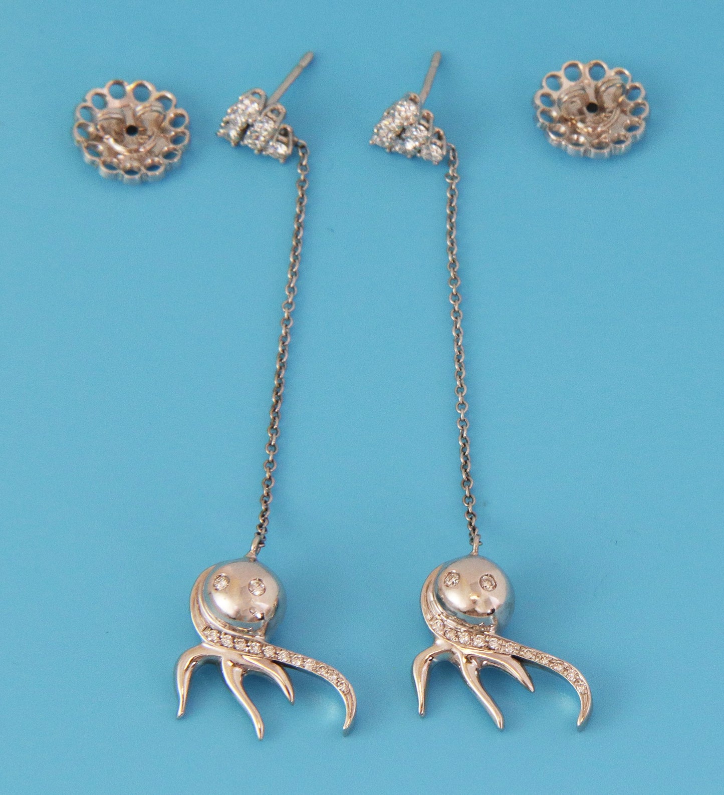 Zydo 18k White Gold Diamond Octopus Long Drop Dangle Earrings | Earrings | catalog, Designer Jewelry, Earrings, Zydo | Zydo