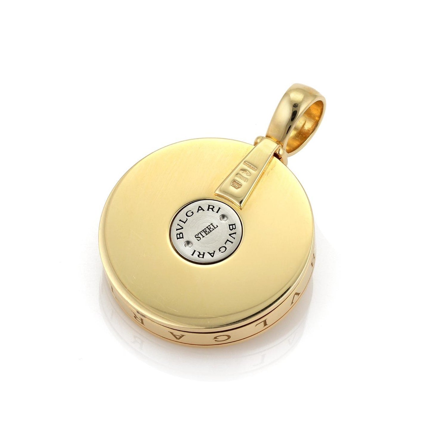 Bvlgari Optical Illusion MOP 18k Yellow Gold Steel Round Spinner Charm Pendant