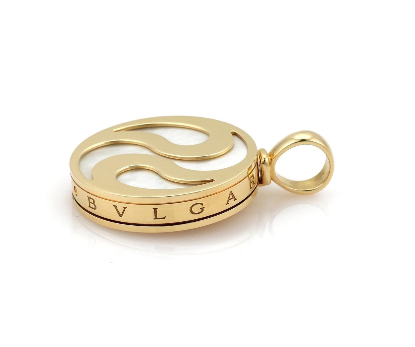 Bvlgari Optical Illusion MOP 18k Yellow Gold Steel Round Spinner Charm Pendant